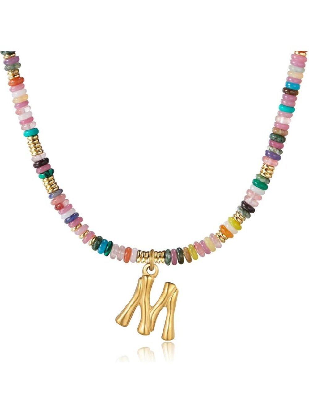 Colorful Beaded Gemstone Choker Necklace | 14K Gold Plated Initial Pendant